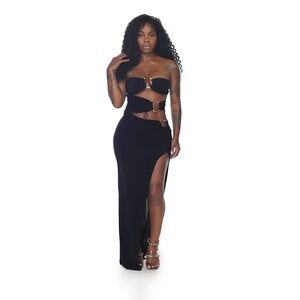 Strapless Black Cutout Maxi Skirt with Thigh Slit